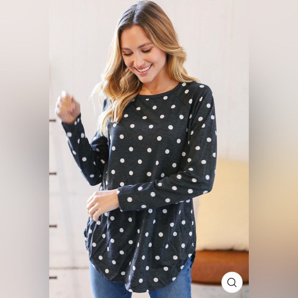 Black French Terry Polkadot Top - Picture 6 of 8